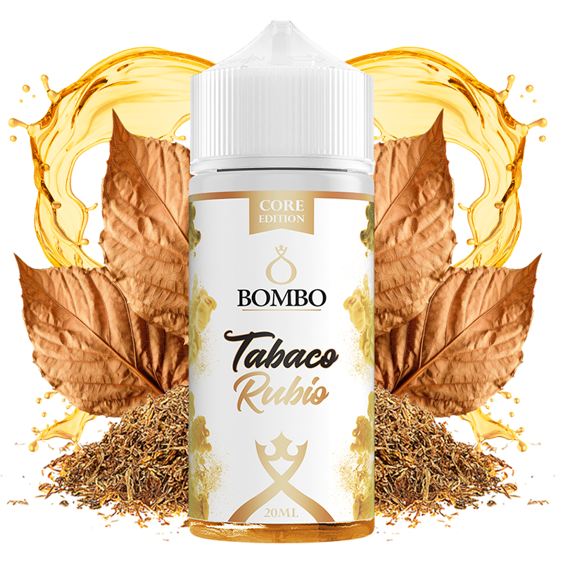 Botella de aroma Bombo Core Edition Tabaco Rubio de 20 ml (formato 20/120 ml), con diseño elegante, que representa un sabor de tabaco suave tipo rubio con matices ligeros y equilibrados.
