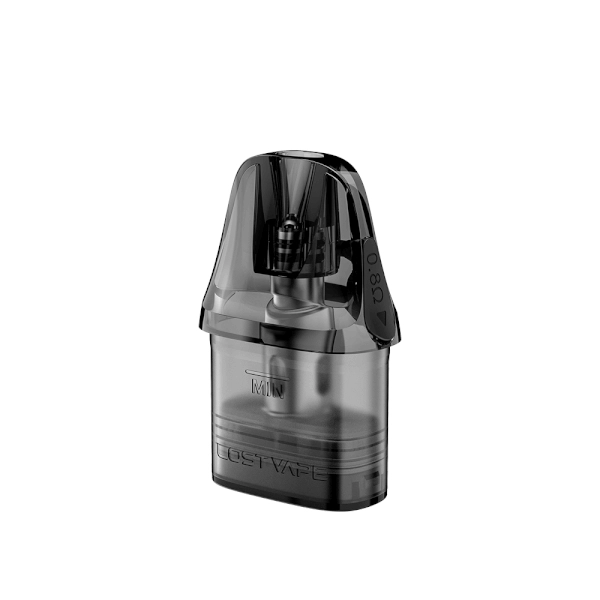 Cartucho Lost Vape Ursa V3 Pod, con diseño transparente, boquilla integrada y depósito de 2 ml, sistema de recarga superior antifugas y resistencia incorporada disponible en 0.6, 0.8 y 1.0 ohm.