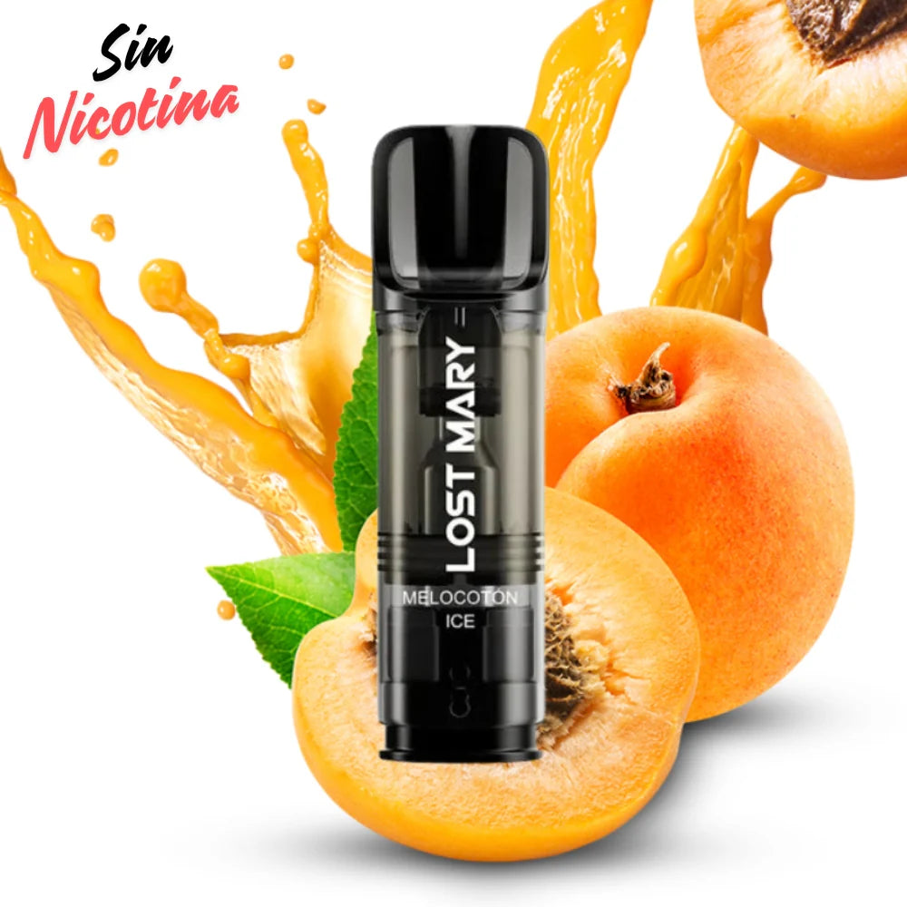 Capsula Lost Mary Tappo Air Peach Ice senza nicotina (confezione da 2), capsule preriempite compatibili con il dispositivo Lost Mary Tappo Air, sapore dolce di pesca con un tocco ghiacciato rinfrescante, ogni capsula con 2 ml di e-liquid e fino a circa 600 sbuffi, formato confezione da 2 unità per un'esperienza di svapo fruttata senza nicotina.