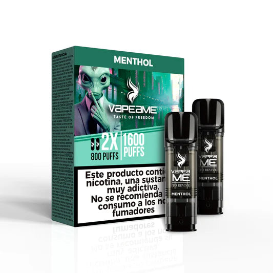 Vapeame Per Ravvivare il gusto Mentolo 20mg 1600 puff (2x800), confezione da 2 capsule con scatola verde originale.
