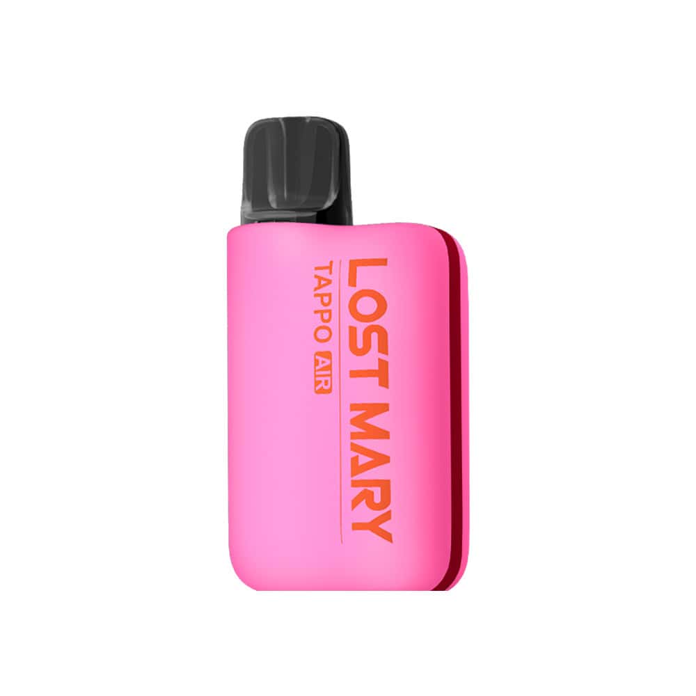 Sigaretta Elettronica Ricaricabile Lost Mary Tappo Air Strawberry Ice, dispositivo compatto a cialda con batteria ricaricabile e sistema a capsule intercambiabili, gusto fragola con un tocco rinfrescante di mentolo, design ergonomico in rosa con bocchino integrato e formato portatile facile da usare.