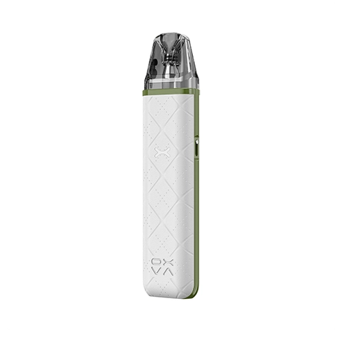 Vaper recargable Oxva Xlim Go Pod Kit en color blanco con acabado texturizado, diseño compacto sin pantalla visible y boquilla transparente en la parte superior