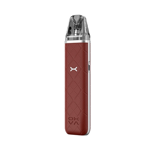 Vaper recargable Oxva Xlim Go Pod Kit en color rojo con acabado texturizado, diseño compacto sin pantalla visible y boquilla transparente en la parte superior.