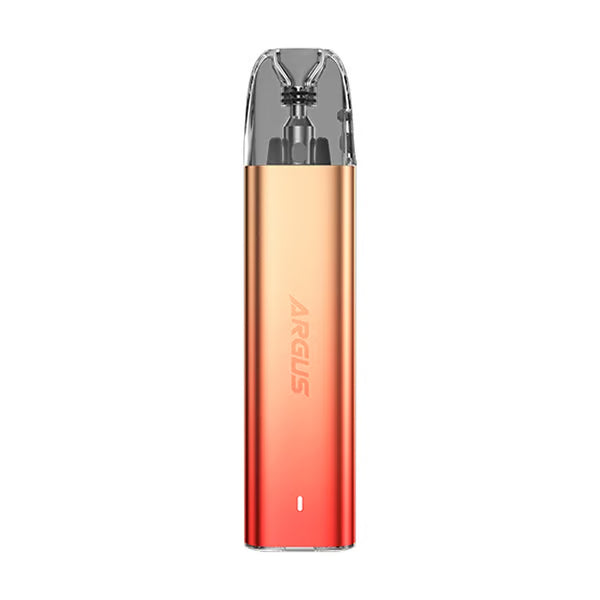 Vaper recargable Voopoo Argus G2 Mini Pod Kit en color naranja, con diseño compacto y ligero, acabado metálico, cartucho superior transparente