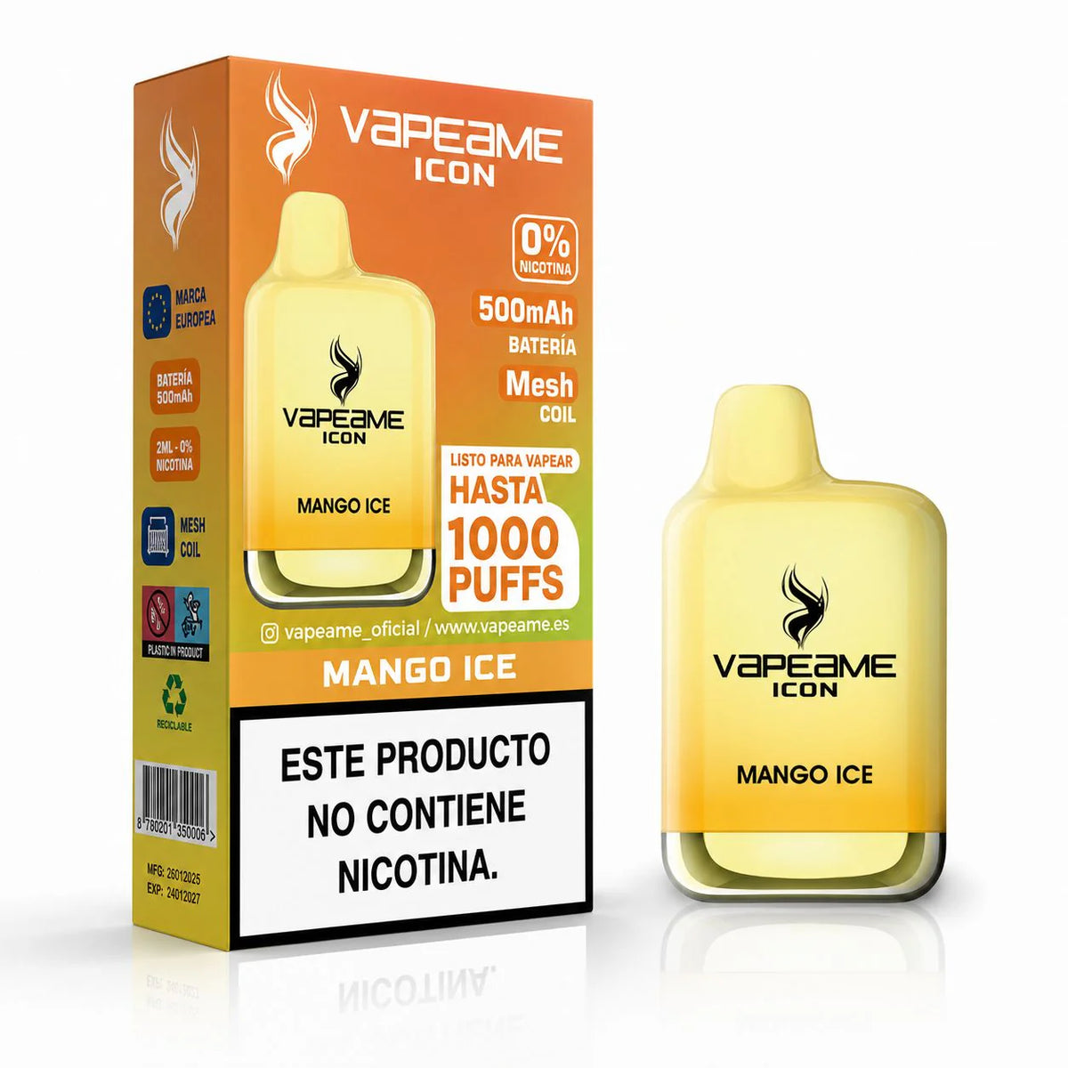 Vaper Desechable Sin Nicotina Vapeame Icon Mango Ice