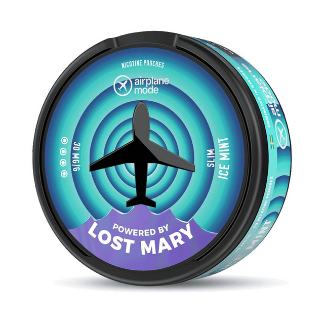 Buste di nicotina Airplane Mode Menta ghiacciata, nicotina pouches Aroma di menta ghiacciata con effetto rinfrescante per uso orale senza fumo o vapore, formato slim in una scatola compatta sviluppata da Lost Mary.