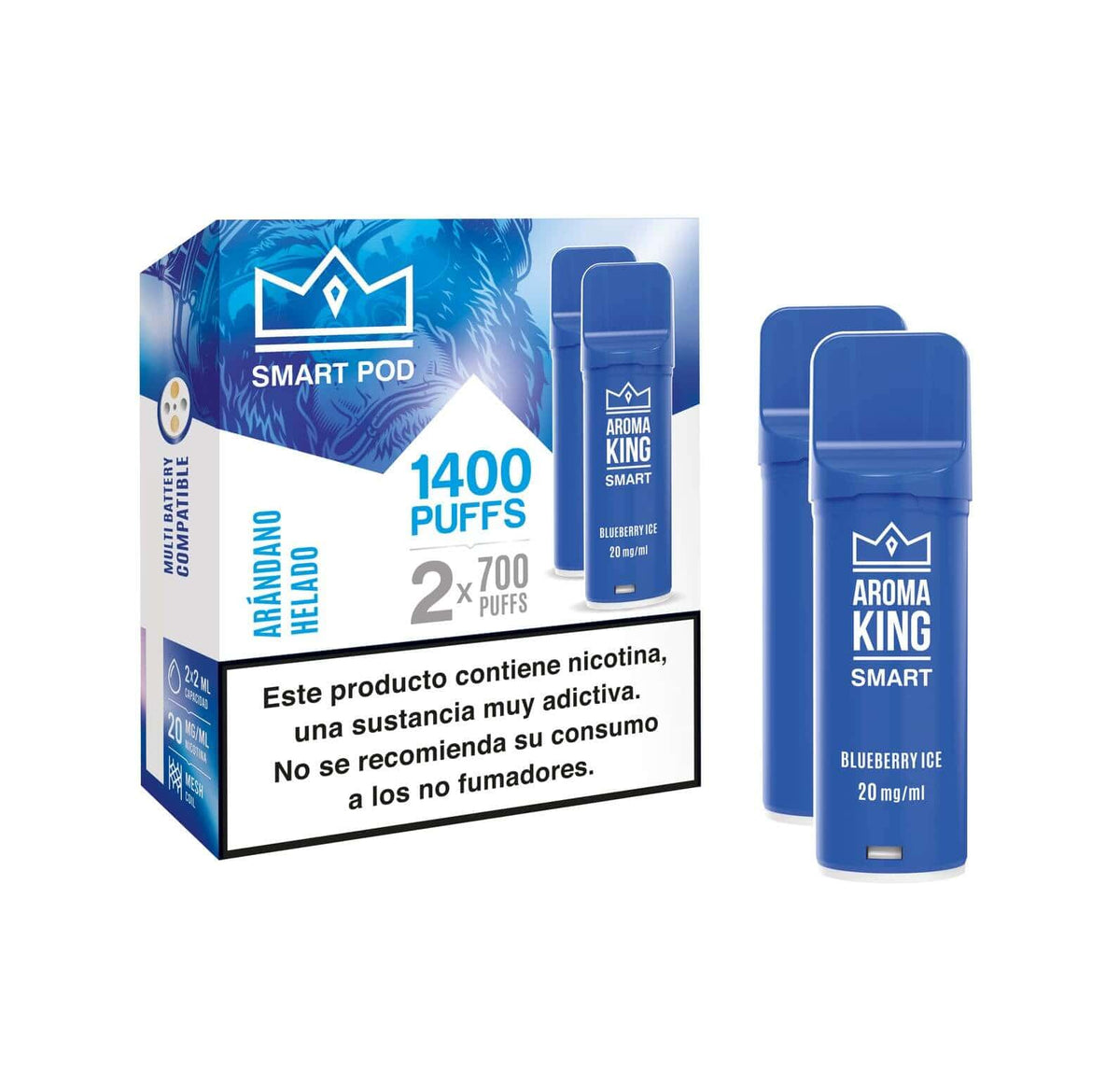 Aroma King Smart Capsula gusto Mirtillo Ice 20mg 1400 puff (2x700) con scatola e 2 dispositivi