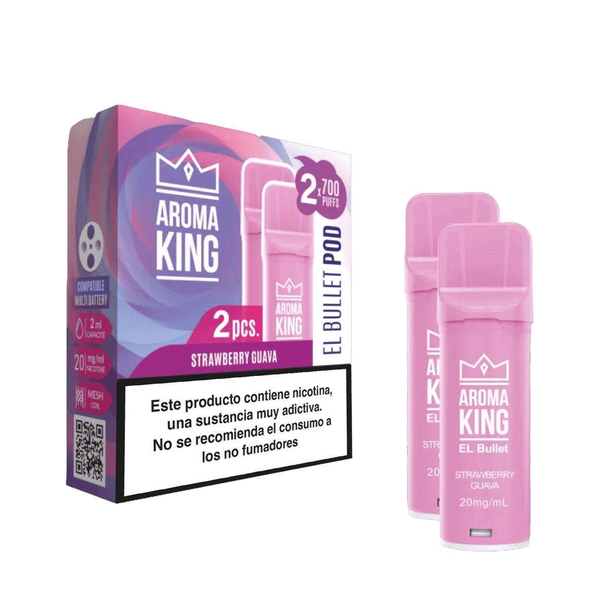 Aroma King Smart Guava alla fragola capsula da 20 mg 1400 spruzzi (2x700) confezione da 2 dispositivi rosa.