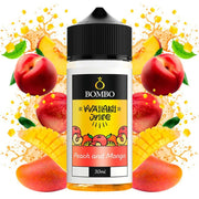 Wailani Juice by Bombo Peach and Mango longfill aroma bottle of 30 ml (30/120 ml format), with a fruity design that evokes peach and mango.