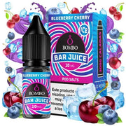 e-liquid bottle Bombo Bar Juice Blueberry Cherry 10 ml, with a fruity design that evokes blueberries and cherry.