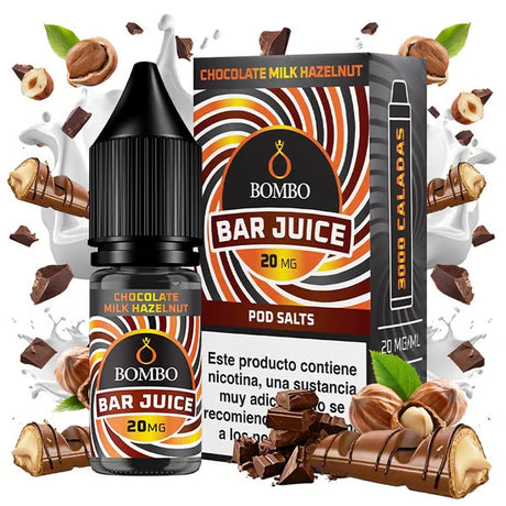 otella de e-liquid Bombo Bar Juice Chocolate Milk Hazelnut de 10 ml, con diseño dulce que evoca chocolate con leche y avellana.