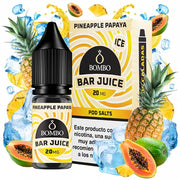 bottiglia di liquido elettronico Bombo Bar Juice Pineapple Papaya 10 ml, dal design tropicale che evoca l'ananas e la papaya.