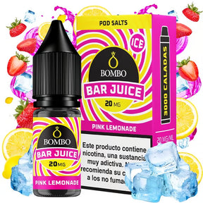 e-liquid bottle Bombo Bar Juice Pink Lemonade Ice 10 ml, with a refreshing design that evokes pink lemonade with a cold effect.