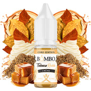 10 ml bottle of Bombo Core Edition e-liquid blonde crème tobacco flavor, with a design that evokes soft tobacco with creamy and sweet nuances.