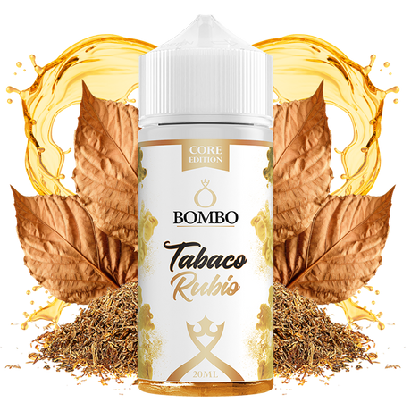 Botella de aroma Bombo Core Edition Tabaco Rubio de 20 ml (formato 20/120 ml), con diseño elegante, que representa un sabor de tabaco suave tipo rubio con matices ligeros y equilibrados.