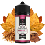 Bombo Pompeii Platinum Tobaccos 20 ml aroma bottle (20/120 ml format), with an elegant design in beige and red tones, which represents a tobacco flavor with sweet and spicy nuances characteristic of the Platinum Tobaccos range.