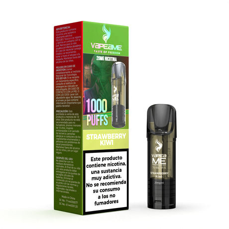 Capsula Vapeame To Revive Strawberry Kiwi x1, vape pod ricaricabile al gusto di fragola e kiwi e-liquid con una miscela dolce e leggermente acida, capacità di 2 ml, 20 mg/ml di nicotina e fino a 1000 boccate, presentato insieme alla sua scatola originale.