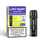Cartouche Lost Mary Tappo Lemon Lime – capsule préremplie adaptée aux appareils Lost Mary Tappo / Tappo Air / Tappo Pro, avec un mélange d'agrumes au goût de citron et de citron vert, offrant une expérience fraîche, légère et revitalisante.