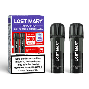 Cartucho x2 Lost Mary Tappo Strawberry: cápsulas precargadas compatibles con dispositivos Lost Mary Tappo / Tappo Air / Tappo Pro, con sabor fresa dulce y jugosa, ofreciendo una experiencia suave, equilibrada y muy aromática.