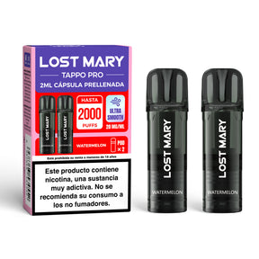 Cartuccia x2 Lost Mary Tappo Anguria – Capsule preriempite compatibili con il dispositivo Lost Mary Tappo / Tappo Air / Tappo Pro, dal sapore dolce e succoso di anguria, offre un'esperienza leggera e rinfrescante.
