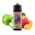 Profumo Drifter Bar Succo Mela Pesca 24 ml in formato longfill, bottiglia con etichetta color frutta insieme a mela e pesca che ne rappresentano il sapore.