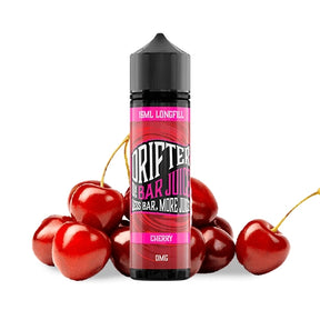 Aroma Drifter Bar Juice Cherry 16 ml en formato longfill, botella con etiqueta roja junto a cerezas que representan su sabor.