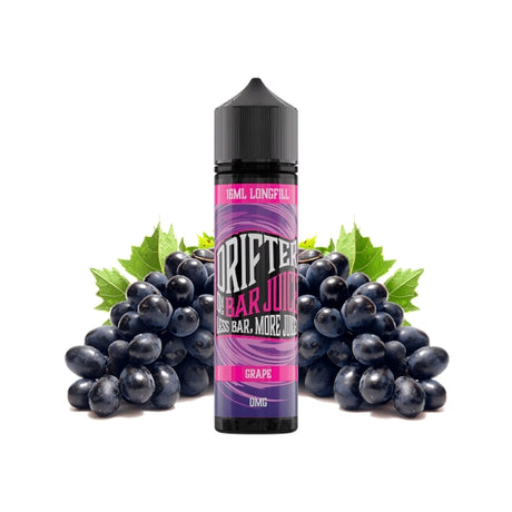 Aroma Drifter Bar Juice Grape 16 ml en formato longfill, botella con etiqueta morada junto a uvas que representan su sabor.