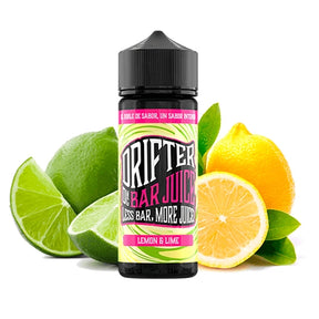 Profumo Drifter Bar Succo Lemon Lime 24 ml in formato longfill, bottiglia con etichetta dai toni agrumati insieme a limone e lime che ne rappresentano il sapore.