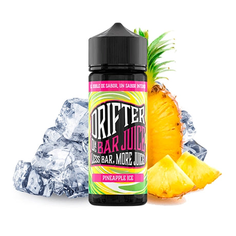 Scent Drifter Bar Juice Pineapple Ice 24 ml in longfill format, bottle with a label in tropical tones next to pineapple and ice that represent its flavor.