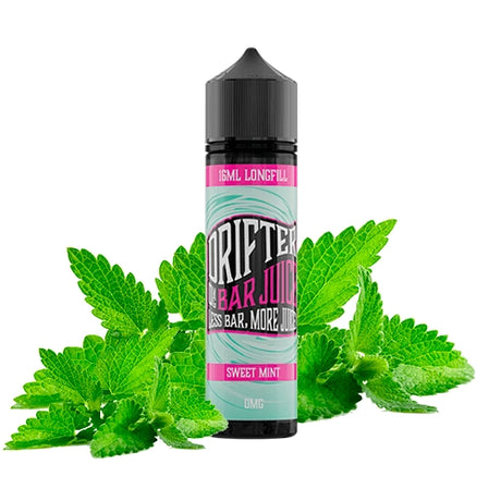 Aroma Drifter Bar Juice Sweet Mint 16 ml en formato longfill, botella con etiqueta en tonos verdes junto a hojas de menta que representan su sabor.