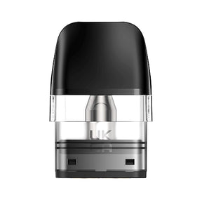 Confezione da 3 cartucce Geekvape Q Pod Top Fill da 2 ml con serbatoio trasparente, sistema di ricarica dall'alto e bocchino nero integrato.
