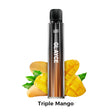 Svapatore Lost Mary Tappo Glayce Triple Mango, dispositivo a cialda dall'intenso sapore di mango tropicale, compatibile con capsule Lost Mary Tappo, design compatto in formato stick con bocchino integrato e presentazione visiva ispirata ai manghi che rappresentano il sapore del prodotto.