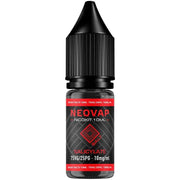 Botella de e-líquido Nicokit Salt Salicylate Neovap de 10 ml, con diseño en negro y detalles en rojo, tapa de seguridad tipo cuentagotas y etiqueta frontal que indica proporción 75VG/25PG y 15 mg/ml de nicotina.