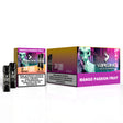 Pack de 10 boîtes de gélules Vapeame Mango Passion Fruit, dosettes de vape saveur mangue et fruit de la passion avec système de 2x800 bouffées (jusqu'à 1600 bouffées), présenté dans sa boîte d'origine.