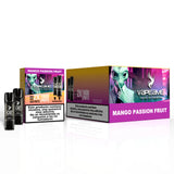 Pack de 10 boîtes de gélules Vapeame Mango Passion Fruit, dosettes de vape saveur mangue et fruit de la passion avec système de 2x800 bouffées (jusqu'à 1600 bouffées), présenté dans sa boîte d'origine.