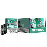 Pack of 10 boxes of capsules Vapeame Menthol, refreshing menthol flavor vape pods with 2x800 puffs system (up to 1600 puffs), presented in its original green box.