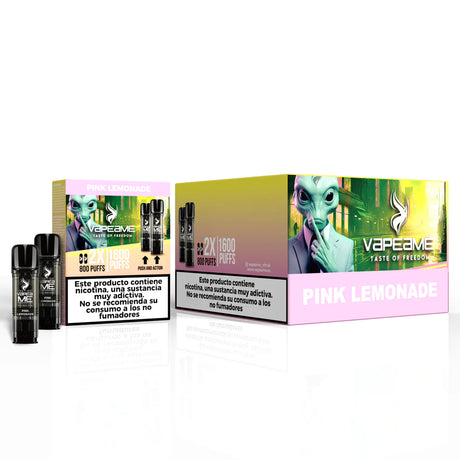 Pack of 10 boxes of capsules Vapeame Pink Lemonade, pink lemonade flavor vape pods with citrus and sweet notes, device compatible Vapeame, presented in its original box.