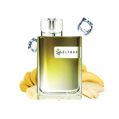 Vaper Desechable Elfbar CR600 Banana Ice: dispositivo listo para usar con sabor plátano dulce y cremoso combinado con un toque de hielo refrescante, ideal para una experiencia suave y tropical.