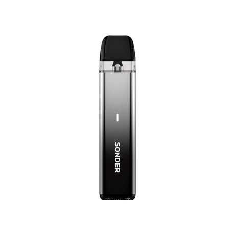 Vaper recargable Geekvape Sonder Q Lite Pod Kit en color negro con diseño compacto tipo stick, indicador LED frontal y cartucho transparente superior con boquilla negra integrada.