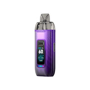 Rechargeable vape Oxva VPrime Kit in purple with a gradient finish, front digital display that shows power and battery, and transparent nozzle on top.