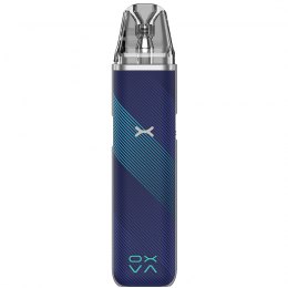 Vaper recargable Oxva Xlim Go Pod Kit en color azul con acabado texturizado, diseño compacto sin pantalla visible y boquilla transparente en la parte superior.