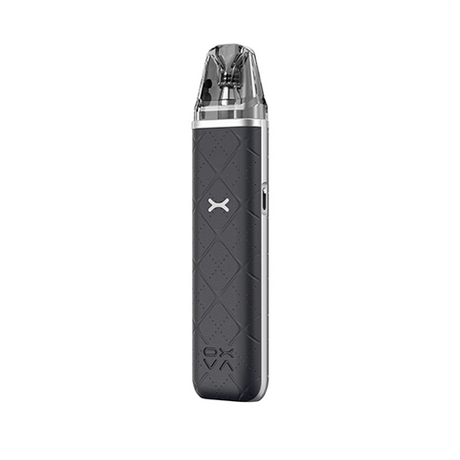 Vaper recargable Oxva Xlim Go Pod Kit en color negro con acabado texturizado, diseño compacto sin pantalla visible y boquilla transparente en la parte superior.