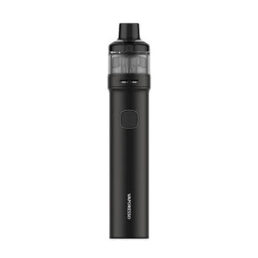 vapoteur rechargeable Vaporesso GTX GO80 en noir avec conception de type tube cylindrique, bouton central, réservoir supérieur transparent et embout noir intégré.