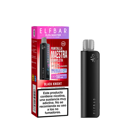 Vaper elfa master color Black night junto a su caja original.