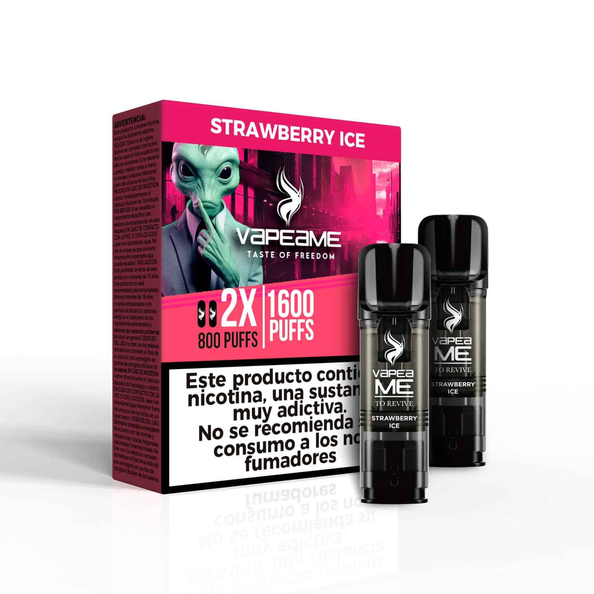 Vapers Desechables Vapeame To Revive Cápsulas Fresa Sandía 1600 puffs (2x800) con caja rosa Strawberry Ice