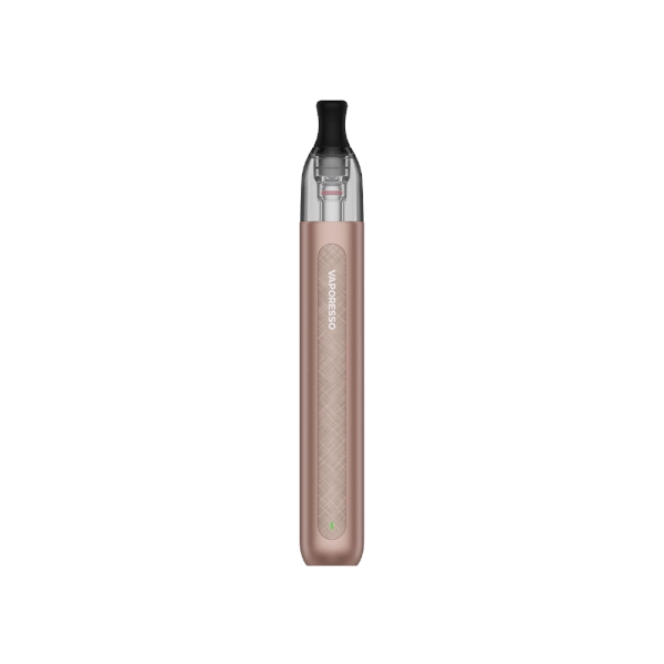vapoteur rechargeable Vaporesso Eco One Kit Pro Pod marron avec design cylindrique et finition texturée, réservoir supérieur transparent et embout noir intégré.