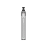 vapoteur rechargeable Vaporesso Eco One Kit Pro Pod en argent avec un design cylindrique et une finition texturée, un réservoir supérieur transparent et un embout noir intégré.