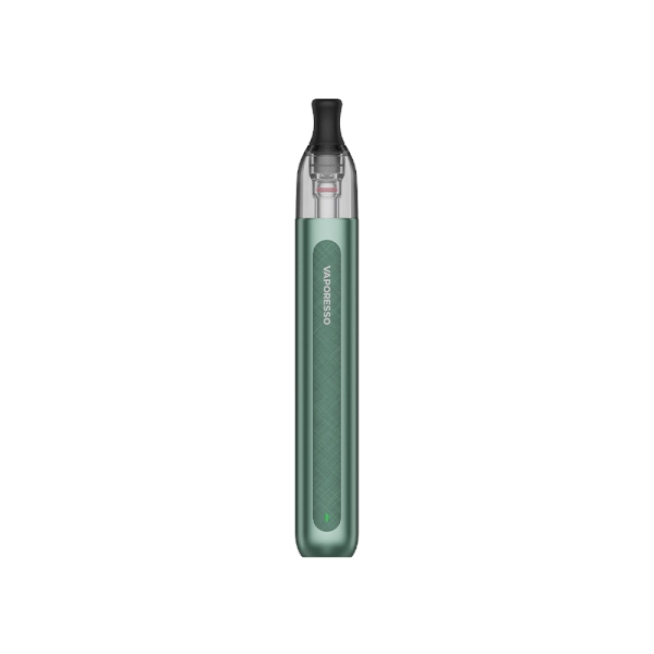 vapoteur rechargeable Vaporesso Eco One Kit Pro Pod vert avec un design cylindrique et une finition texturée, un réservoir supérieur transparent et un embout noir intégré.