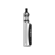 Svapatore Vaporesso Kit GTX One Pro in argento con design ergonomico, schermo laterale e pulsanti di controllo, accompagnato da un serbatoio superiore trasparente con bocchino nero.