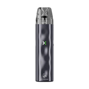 Vaper recargable Elfbar ELFX en color gris con diseño compacto tipo stick, indicador LED frontal, cartucho transparente superior y boquilla integrada.